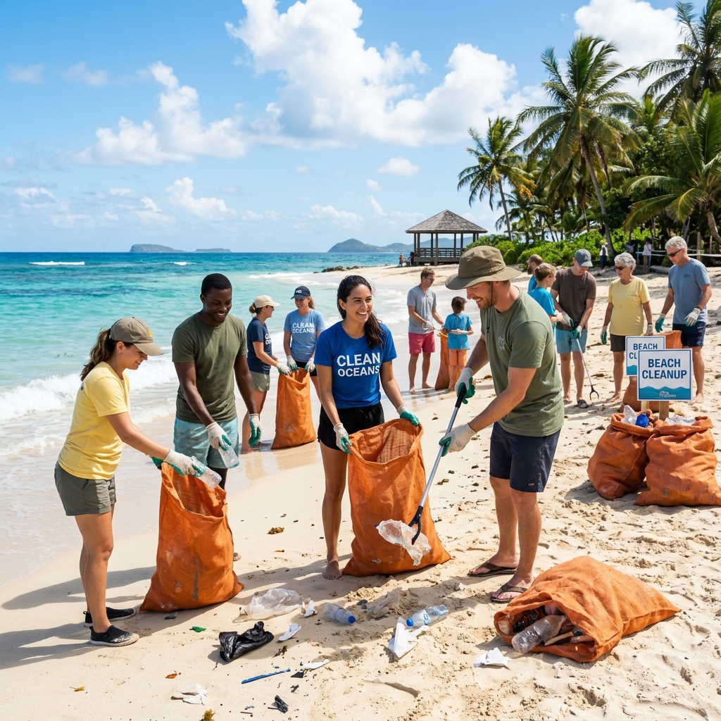 Voluntarios limpiando playa